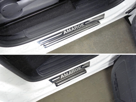 Volkswagen Amarok 2016-Накладки на пороги (лист зеркальный надпись Amarok)